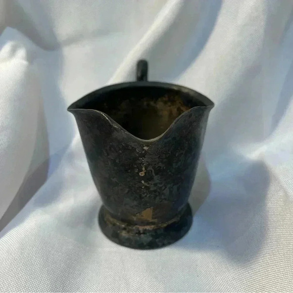Vintage Victor S. Co. 6oz Smoldered Distressed Silver Creamer Pitcher - Picture 3 of 5